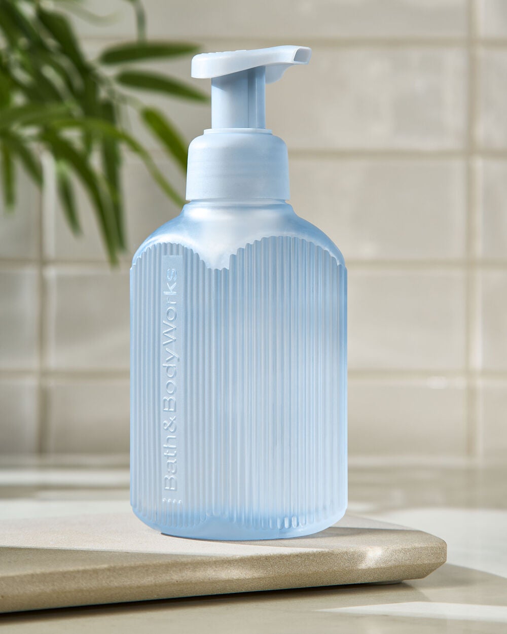 Light Blue Ribbed Glass Gentle & Clean Foaming Hand Soap Dispenser - Image 3